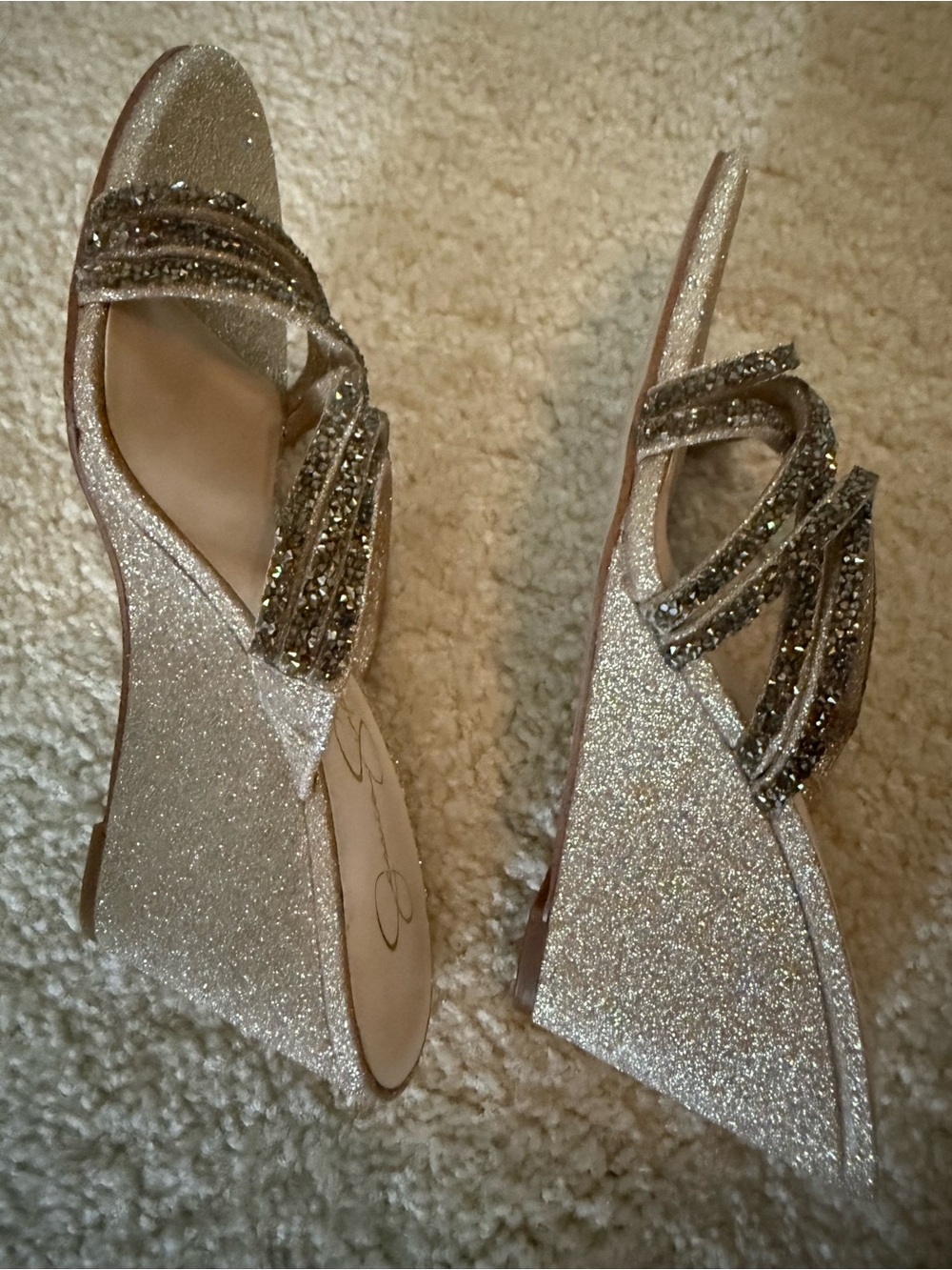 NEW Jessica Simpson Champagne Glitter Multi-Strap Wedges - Picture 6 of 9
